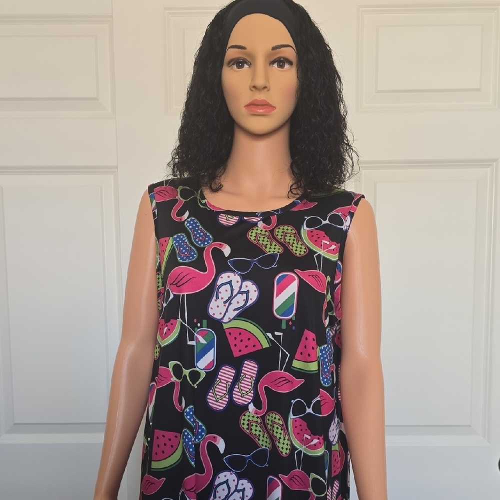 Playful Black Patterned Midi Dress - Picture 4 of 4